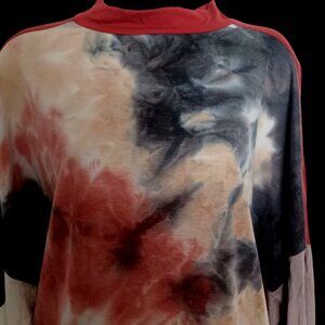 NWT Celeste Abstract Earthy Relaxed Top Boho Desert Grunge Edge Shirt Womens L